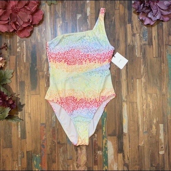 ONIA NWT Rainbow Leopard One Shoulder Bathing Suit L - Picture 10 of 10